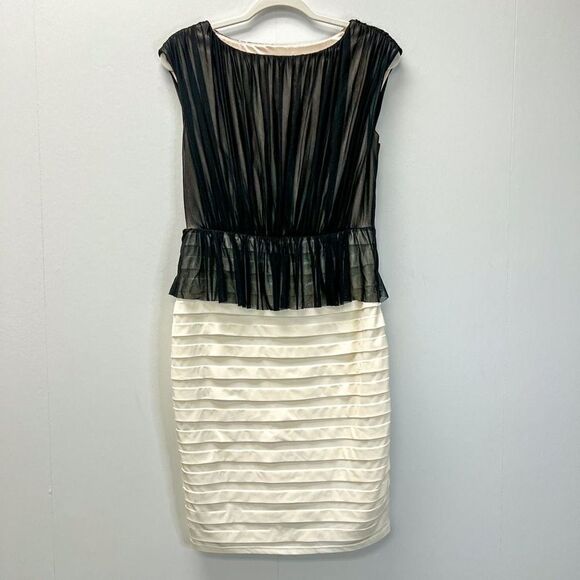 Jax Black White Sleeveless Sheath Dress Chiffon Bandage Fitted Size 10 - Picture 1 of 12